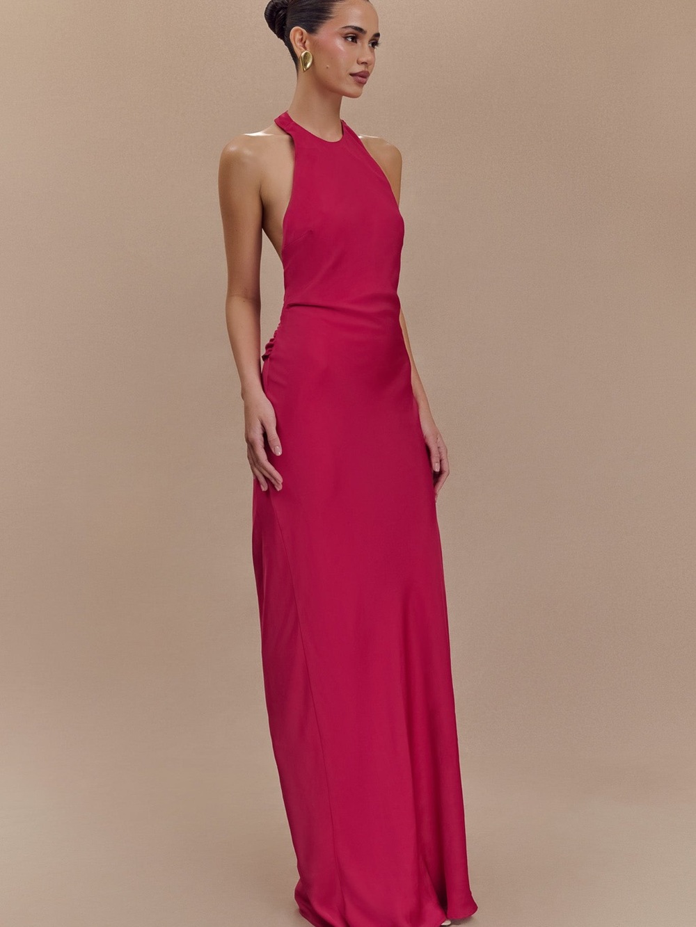 Meshki Deep Raspberry Halter Maxi Dress